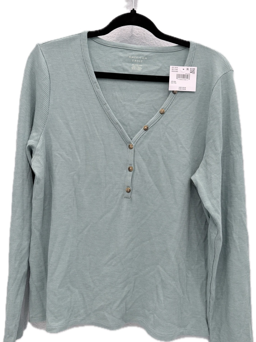 American Eagle NWT Green Waffle Knit Henley Long Sleeve Shirt XXL